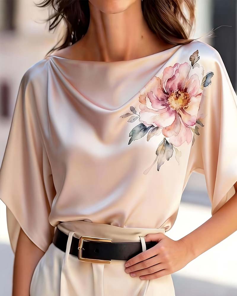 Satin Waist-Cinching Off-Shoulder Shirt