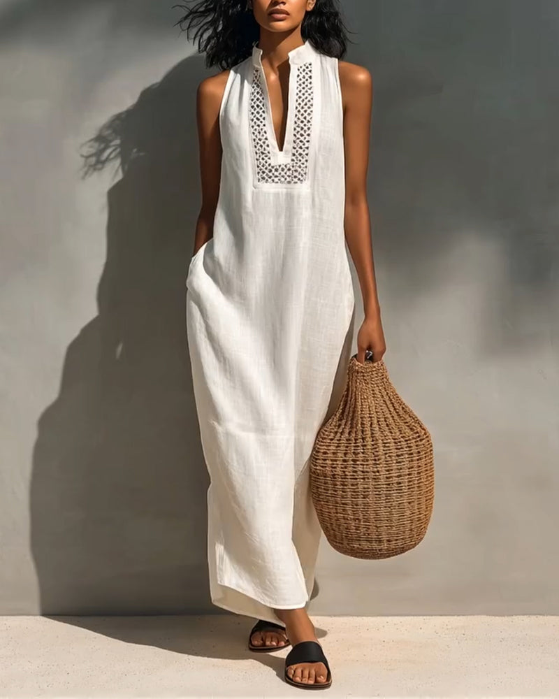 Sleeveless V-Neck Long Dress