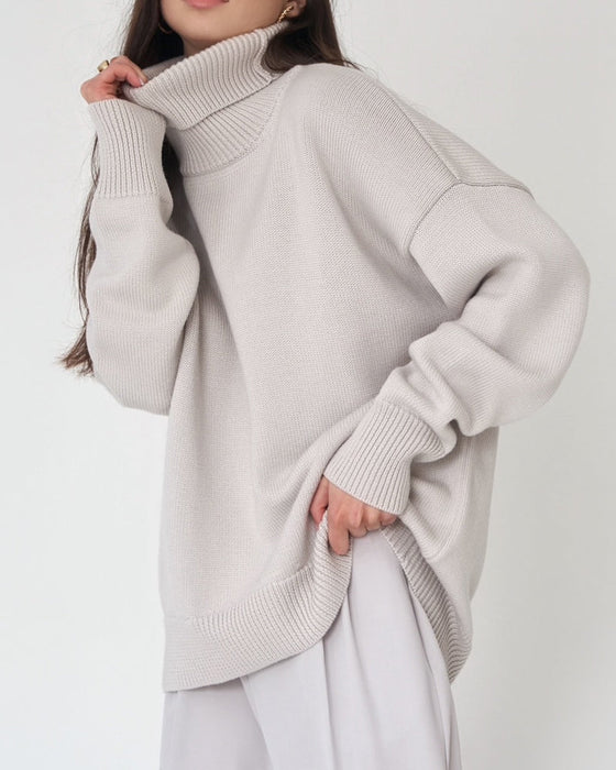 Solid color turtleneck casual sweater