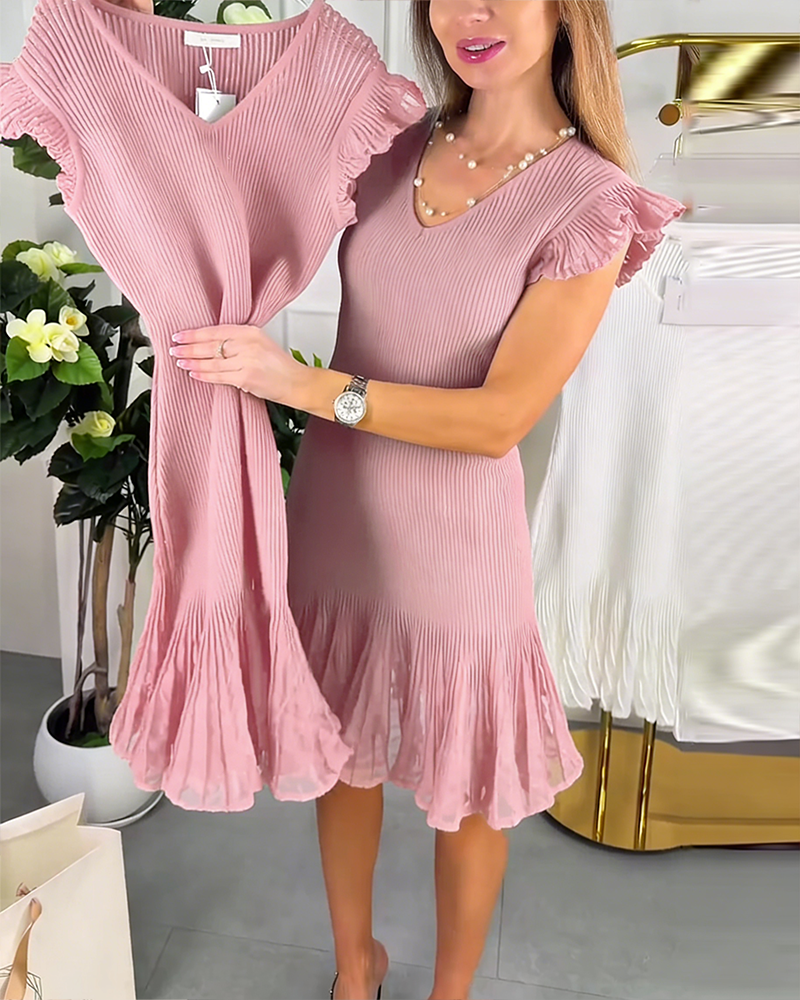 Small Flying Sleeves Lace V-Neck Dress