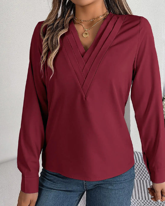 V-Neck Layered Solid Long Sleeve Top