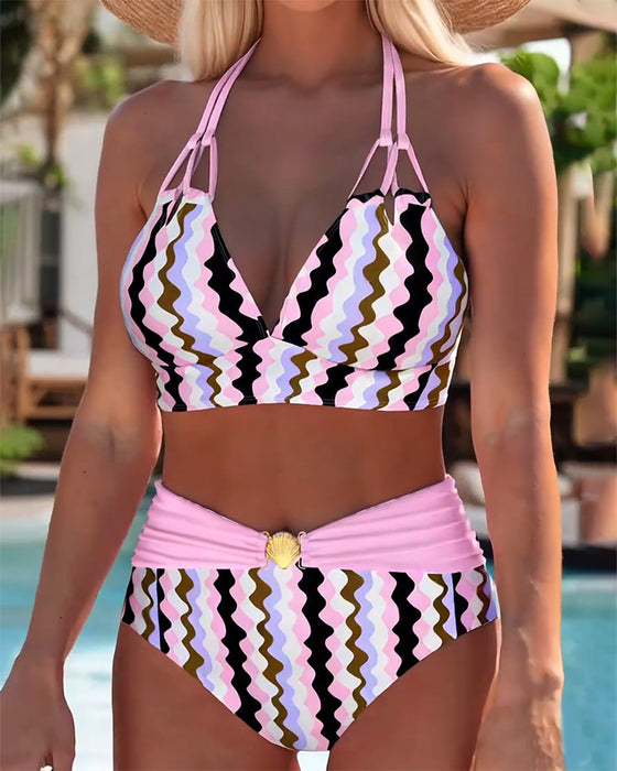 High Waist Wave Print Swimsuit