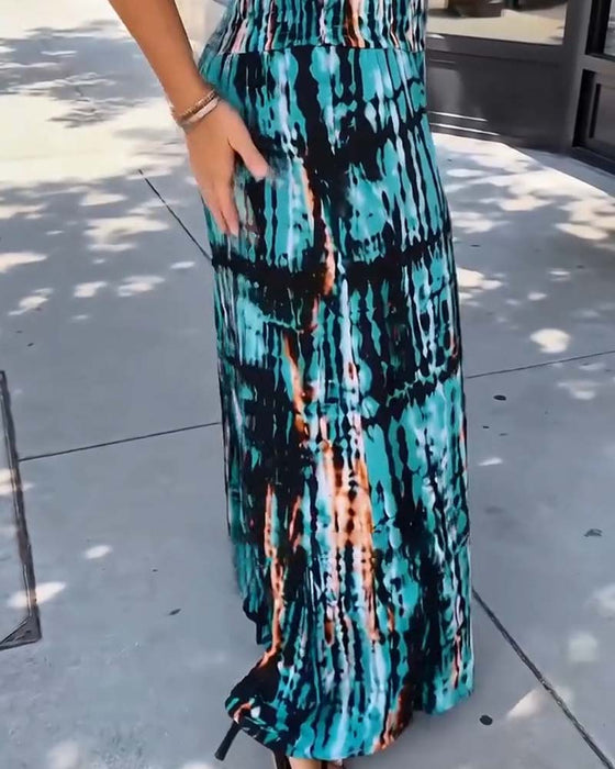 Tie-Dye Print High Waist Wide Leg Long Pants