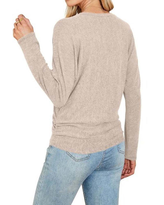 Crew Neck Solid Long Sleeve Top