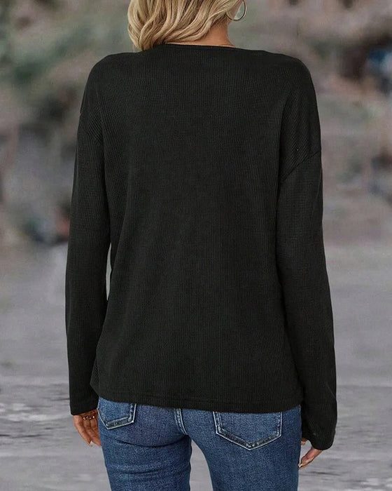 V-Neck Contrast Button Top