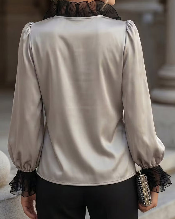 V-Neck Ruffle Casual Blouse