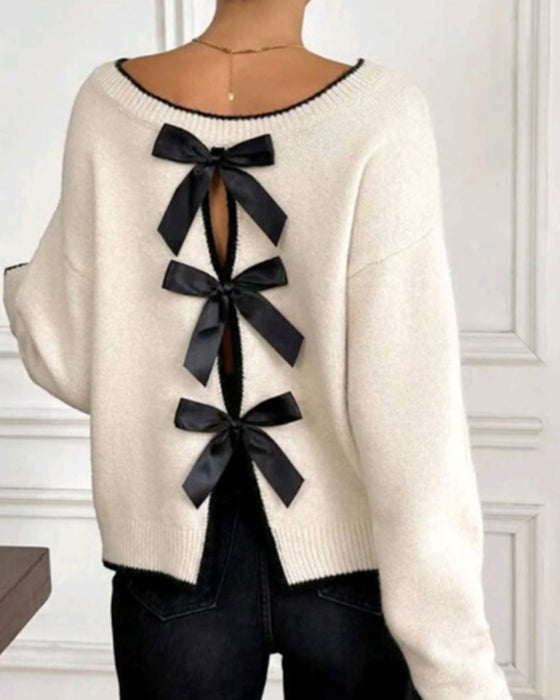 Back Hollow Bow Pullover