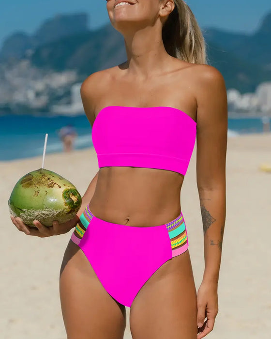 Neon Trim Bandeau Strapless Bikini