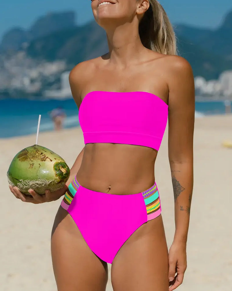 Neon Trim Bandeau Strapless Bikini