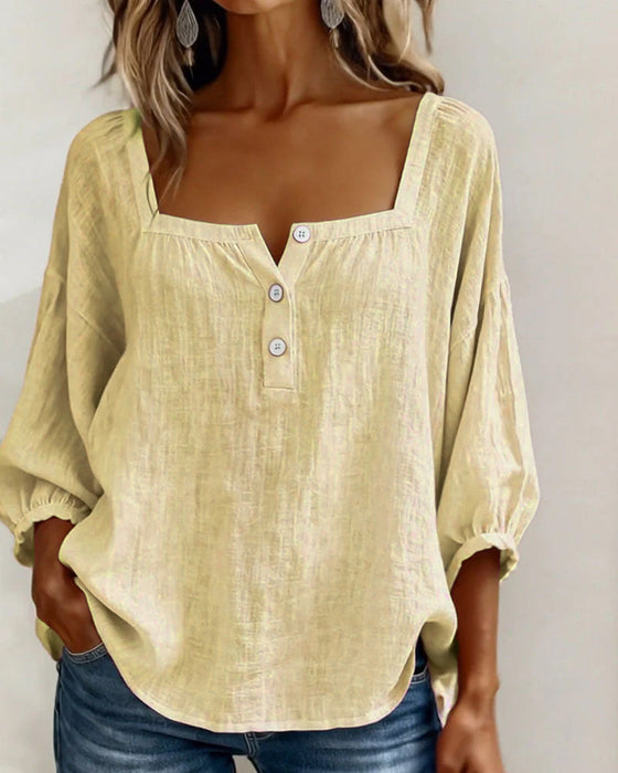 Simple Square Neck Long Sleeve Blouse