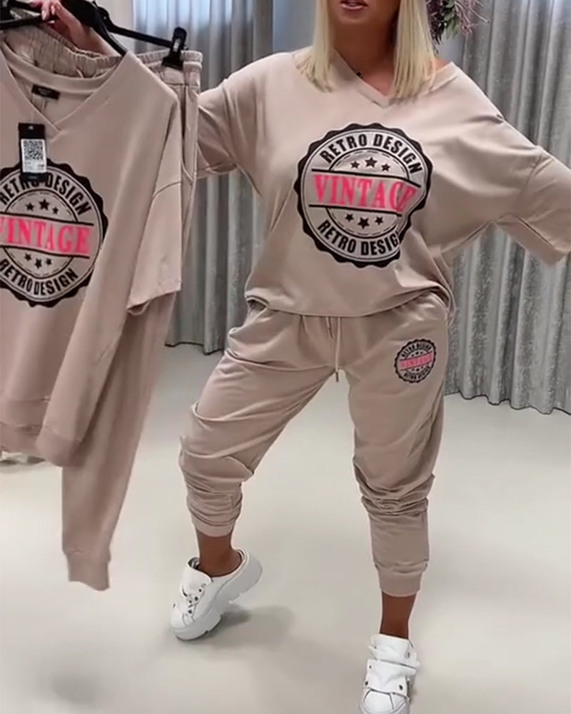 V-Neck Sporty Relaxed Two-Piece Set