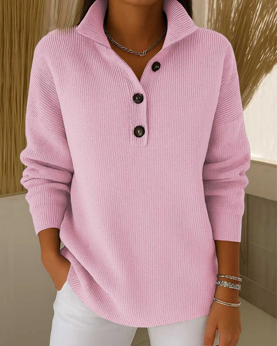 Half Button Lapel Solid Sweater