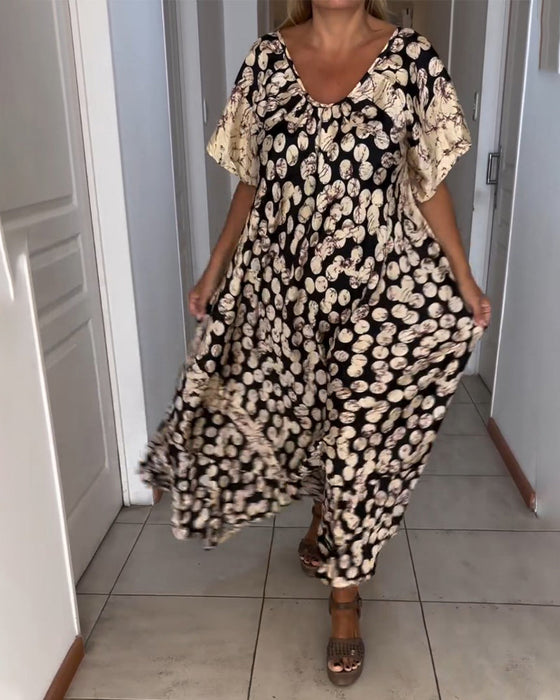 V-neck printed short-sleeved dress