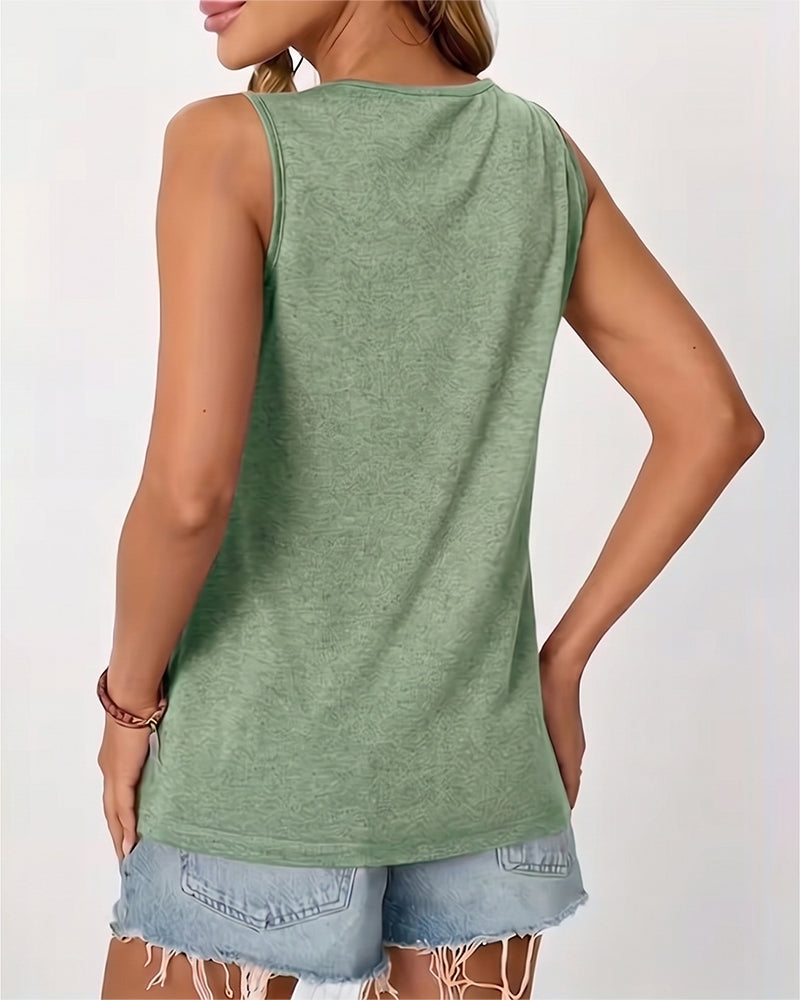 Solid Color U-Neck Pleated Tank Top