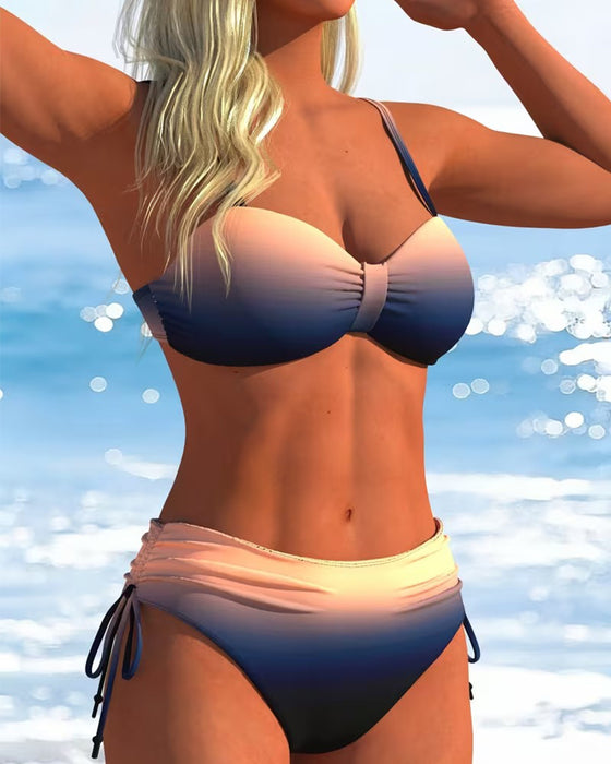 Gradient Pattern Drawstring Fashion Bikini
