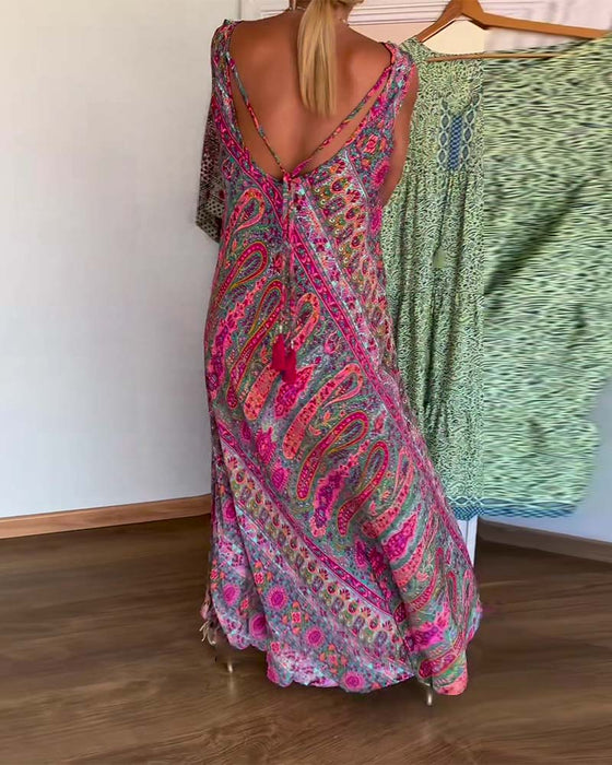 Sleeveless Loose Cashmere Print Dress