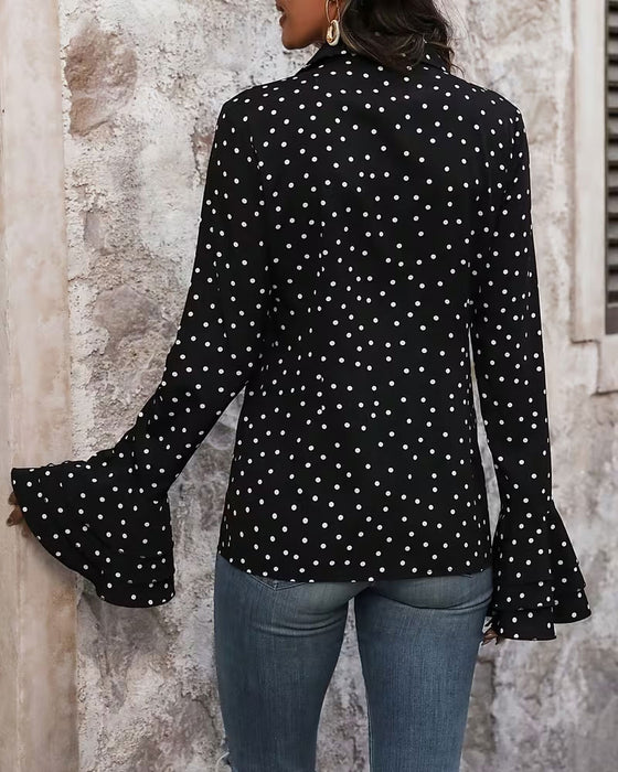 Polka Dot Double Layer Bell Sleeve Blouse