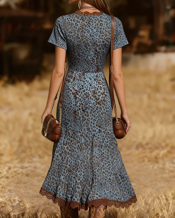 V-Neck Leopard Print Dress