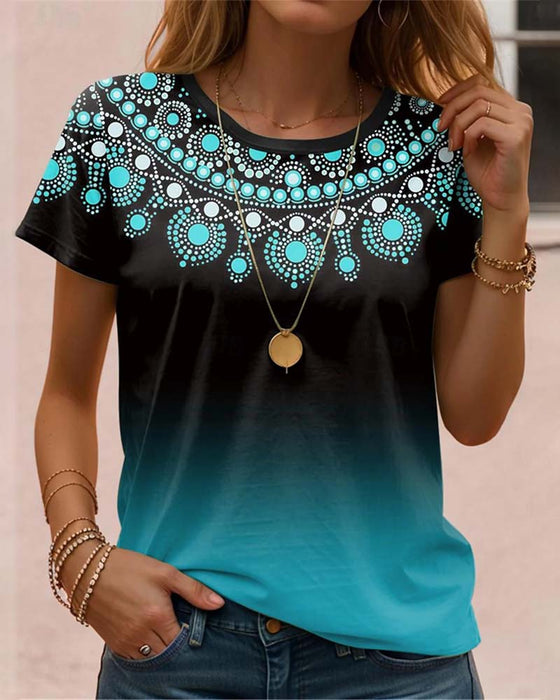 Gradient printed casual blouse