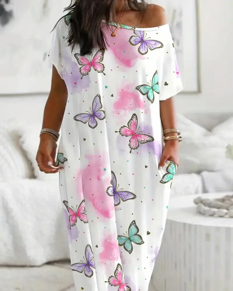 Casual Vacation Print Loose Dress