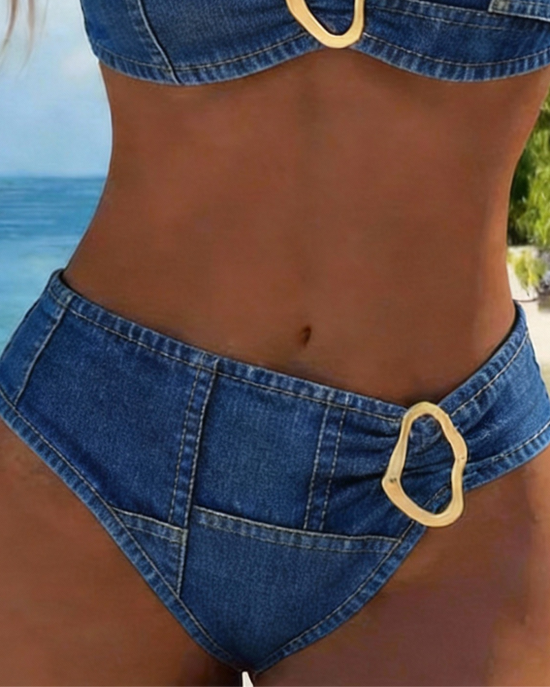 Metal Buckle Halter Bikini