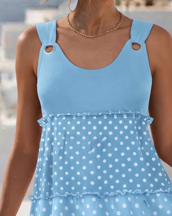 Polka Dot Stripe Tiered Spaghetti Dress