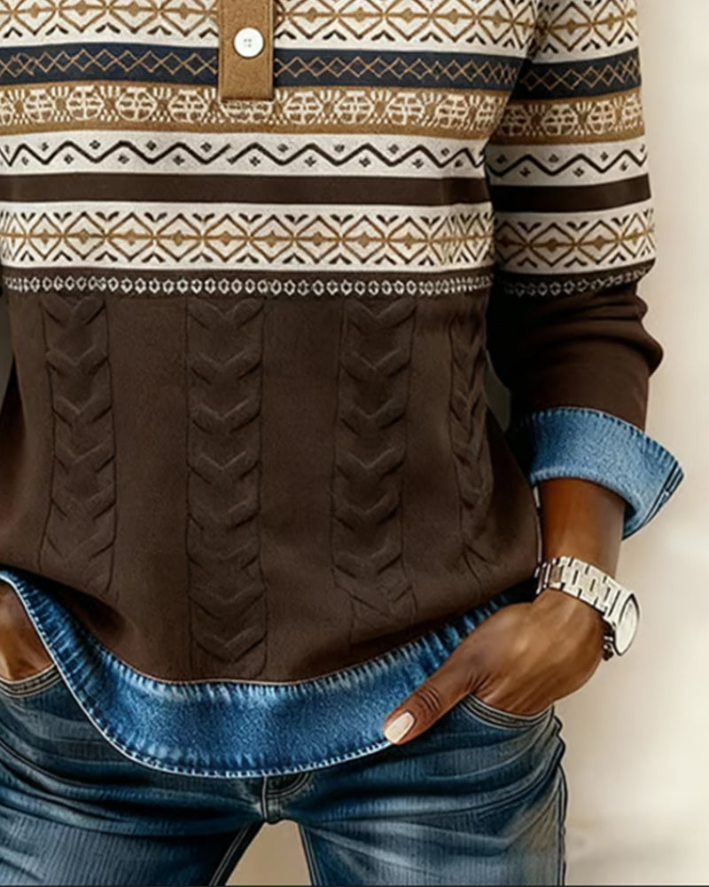 Button-Down Collar Color-Blocked Sweatshirt