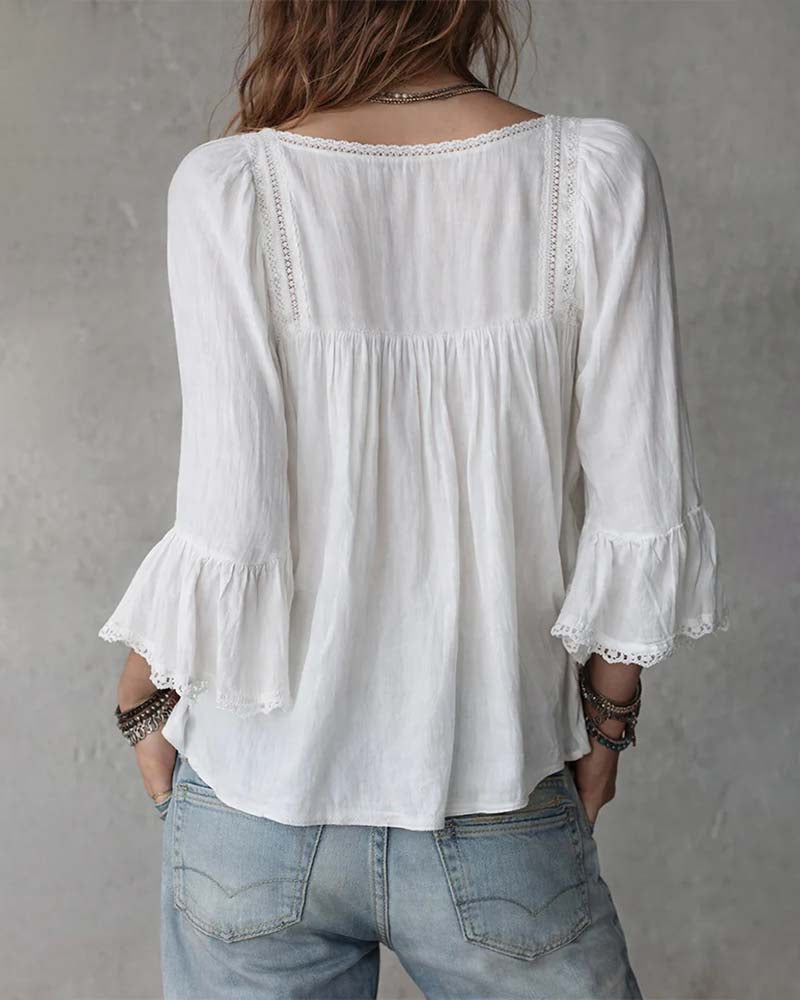 Square Neck Flare Sleeve Blouse