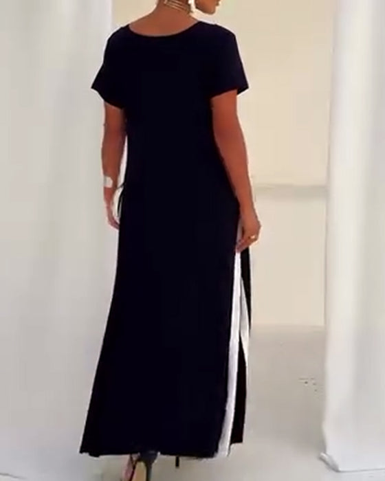 Temperament V-Neck Contrast Color Dress