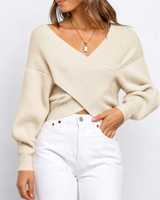 Cross Off-Shoulder Cropped Pullover