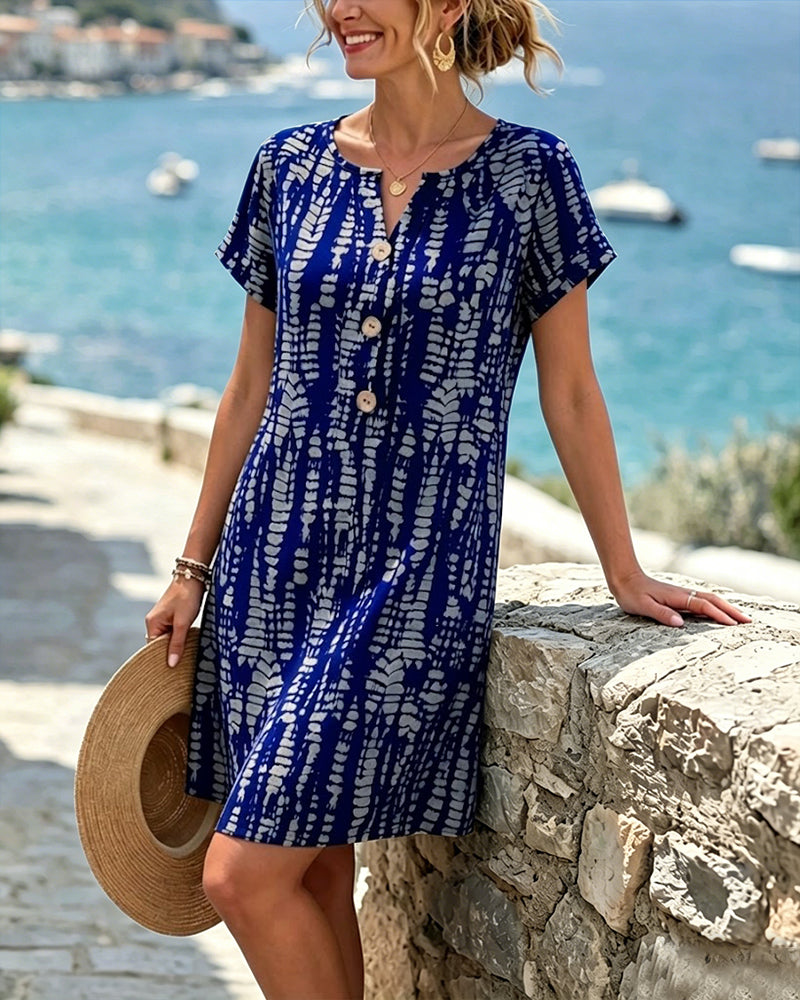 Contrast Color Short-Sleeved A-Hem Dress