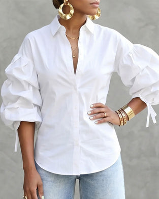 Tie Ruffled Puff Sleeve Shirt