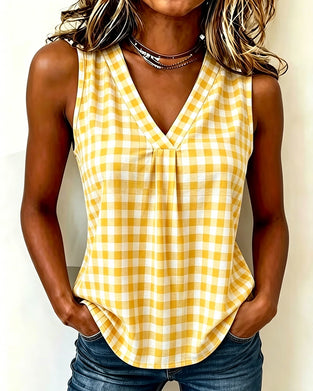 Plaid V-neck Sleeveless Tank Top