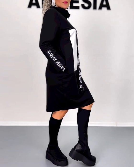 Casual Straight Dress with Drawstring