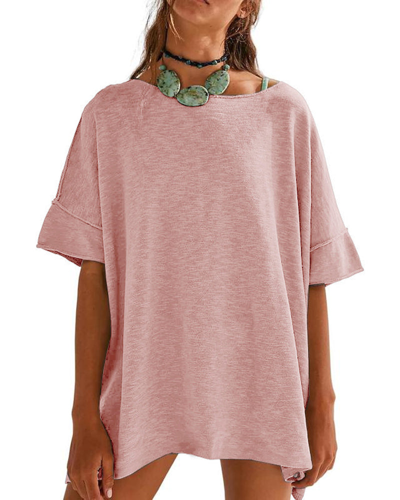 Solid Color Patchwork Half-Sleeve T-Shirt