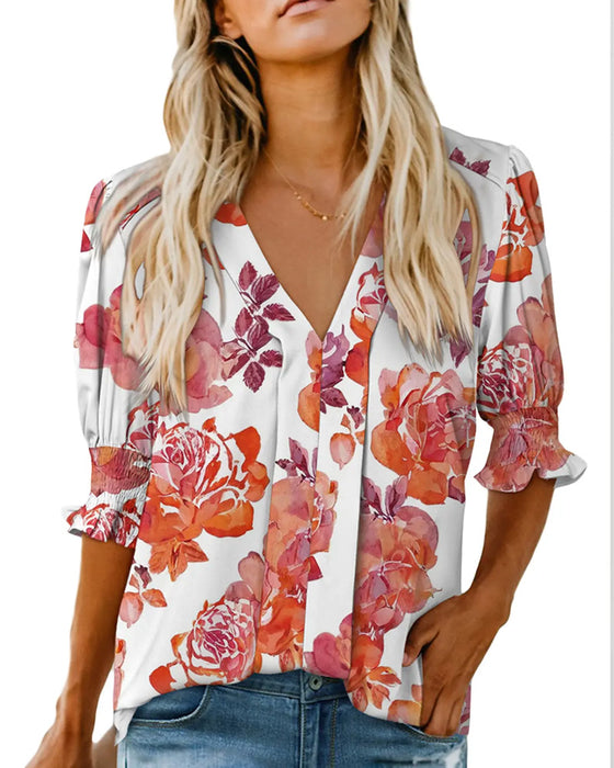Elegant Small Floral Print Blouse