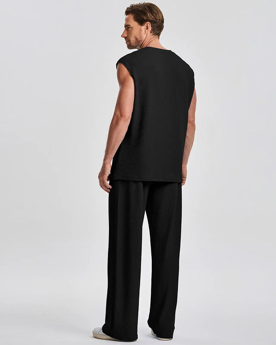 Men's Solid Color Sleeveless Set