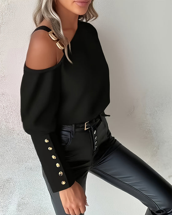 One-Shoulder Long Sleeve Blouse