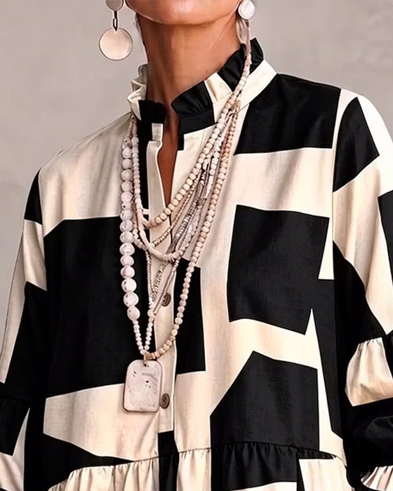 Geometric Pattern Loose Button Top