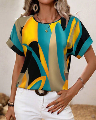 Crew Neck Contrast Print T-Shirt