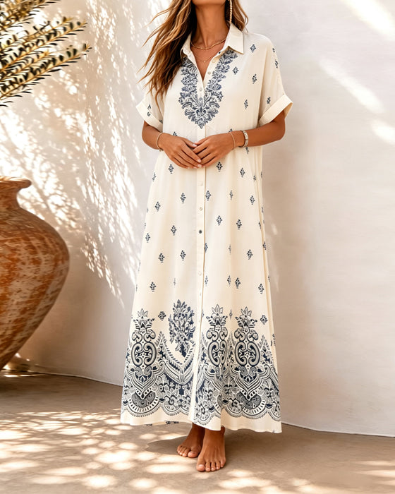 Shirt Collar Printed Button Down Dress