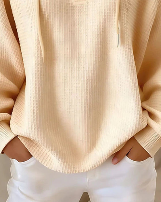 Casual Solid Color Drawstring Sweatshirt
