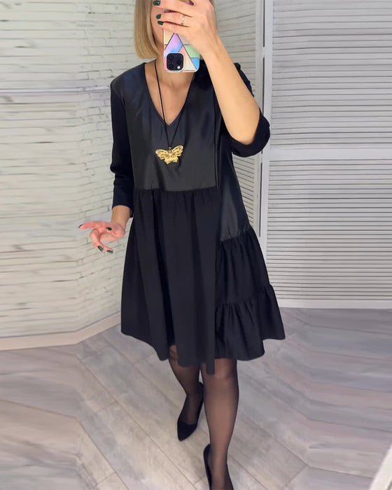 Patchwork V-neck Dress