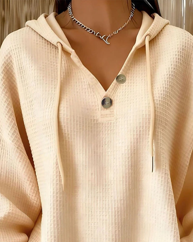 Casual Solid Color Drawstring Sweatshirt