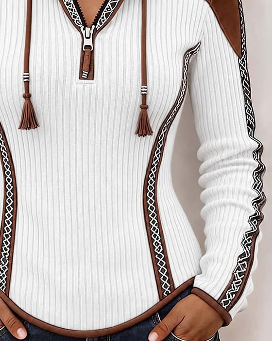 Hooded Zip Casual Top