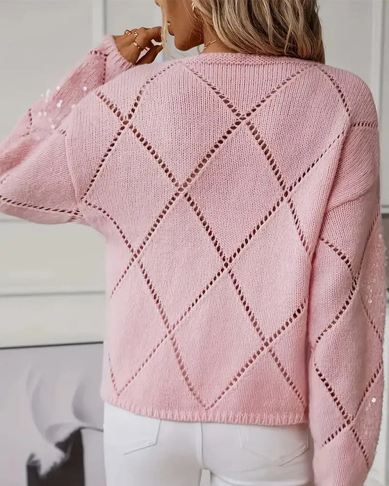 Elegant Hollow-Out Sequin Pullover