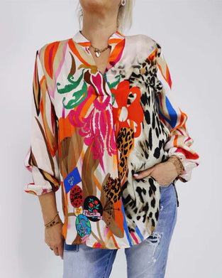V neck Colorful Printed Blouse