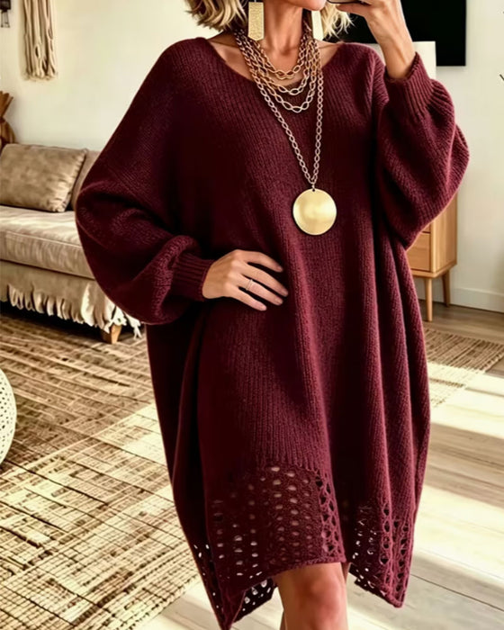 Crew Neck Hollow-Out Sweater Dress