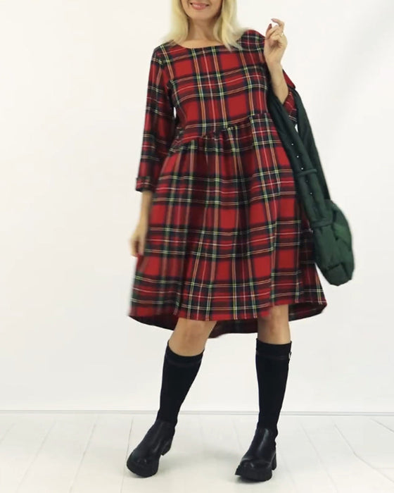 Round neck plaid casual dress