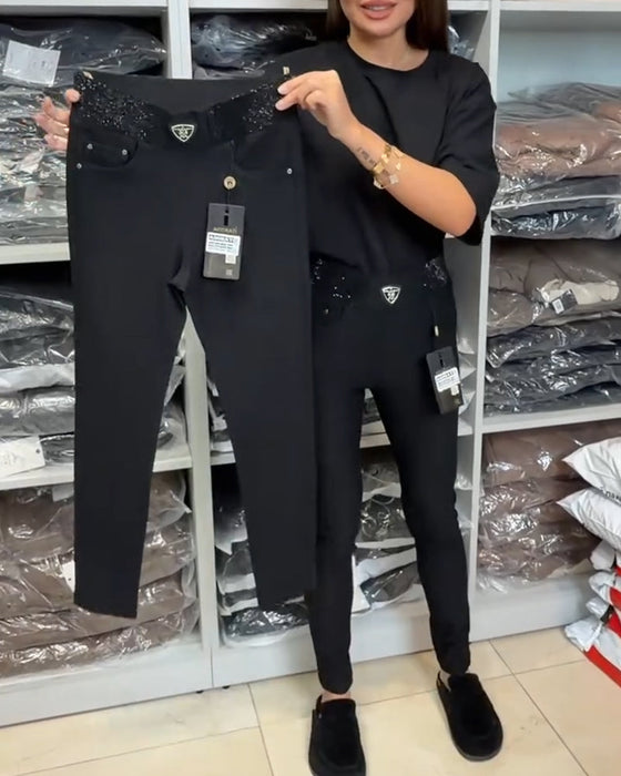 Stylish Solid Color Stretch Pants